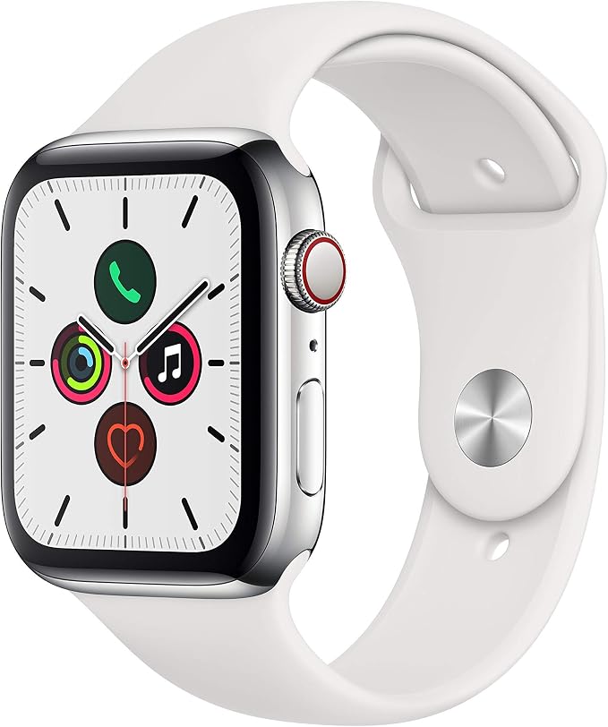 Apple Watch Series 5 44mm (GPS + Cellular) - Cassa In Acciaio Inossidabile  Color Argento Con Bianco Cinturino Sport (Ricondizionato) : Amazon.it:  Elettronica