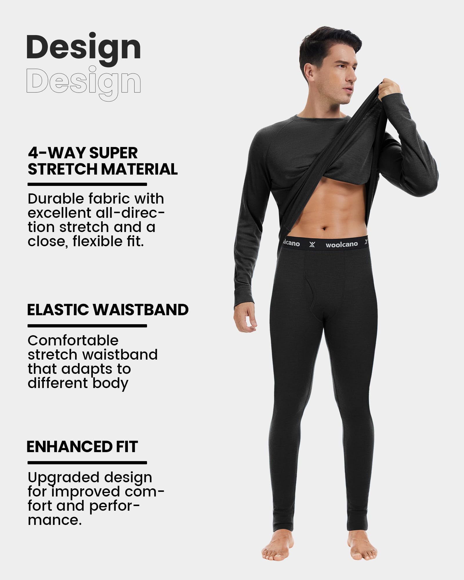 Ensemble Thermique Homme, 100% Laine Mérinos, sous-vêtements Techniques Légers pour Ski, Activités de Plein Air & Hiver