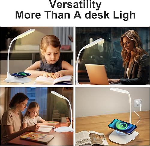Miniatura 4 de Lámpara de escritorio ANNAITE con luz LED, carga inalámbrica, control táctil, lámpara de oficina regulable, cuidado de los ojos, lámpara de mesa