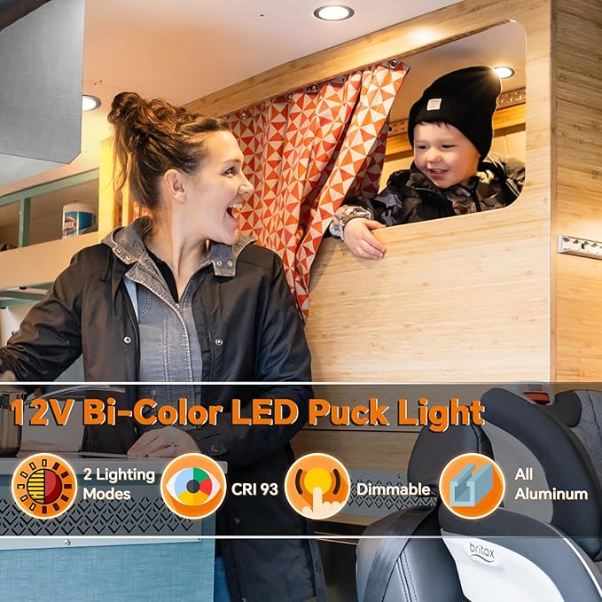 camperxlite 12V LED Lamp Camper Inbouw LED-downlight met Rood Licht& Geïntegreerde Schakelaar voor Boot Binnenlands Plafond onder Kabinet, 76mm 2.5W Dubbele Kleur Volledig aluminium (Zwart, koel wit) photo 2