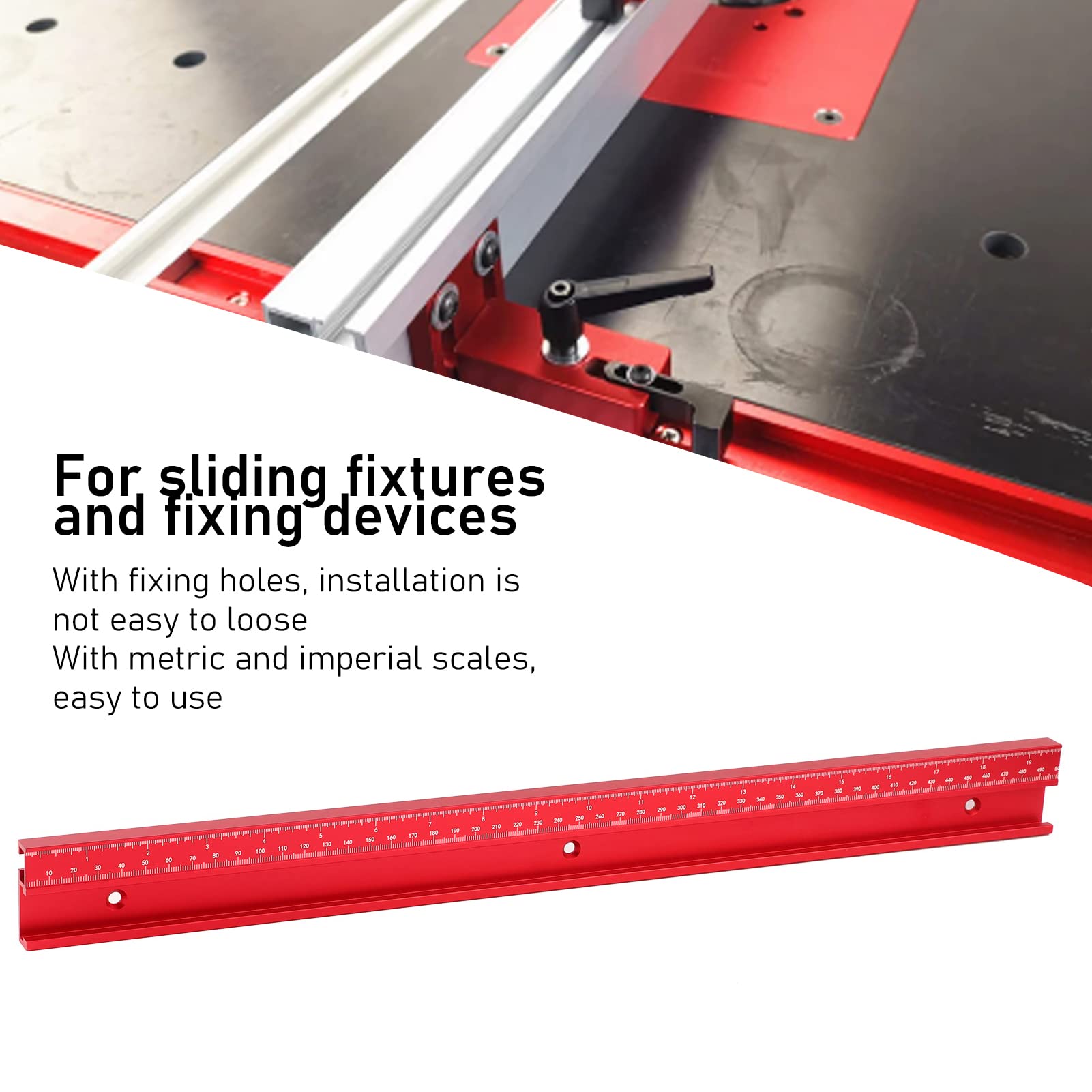ANKROYU 45 Type Jig Fixture Slot Rail, Aluminum Alloy Push Handle Table Saw Fixture Slot Parts, Guide Rail Push Handle Chute, Woodworking Chute Rail for Fixing Devices(500mm)
