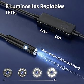 Dual-Lens Endoscope Camera with Light, 1920P HD Inspection Camera for Automotive & Home, IP67 Waterproof Borescope with Semi-Rigid Cable, Detects Pipe Clogs, Engine Issues -5M for iPhone Android