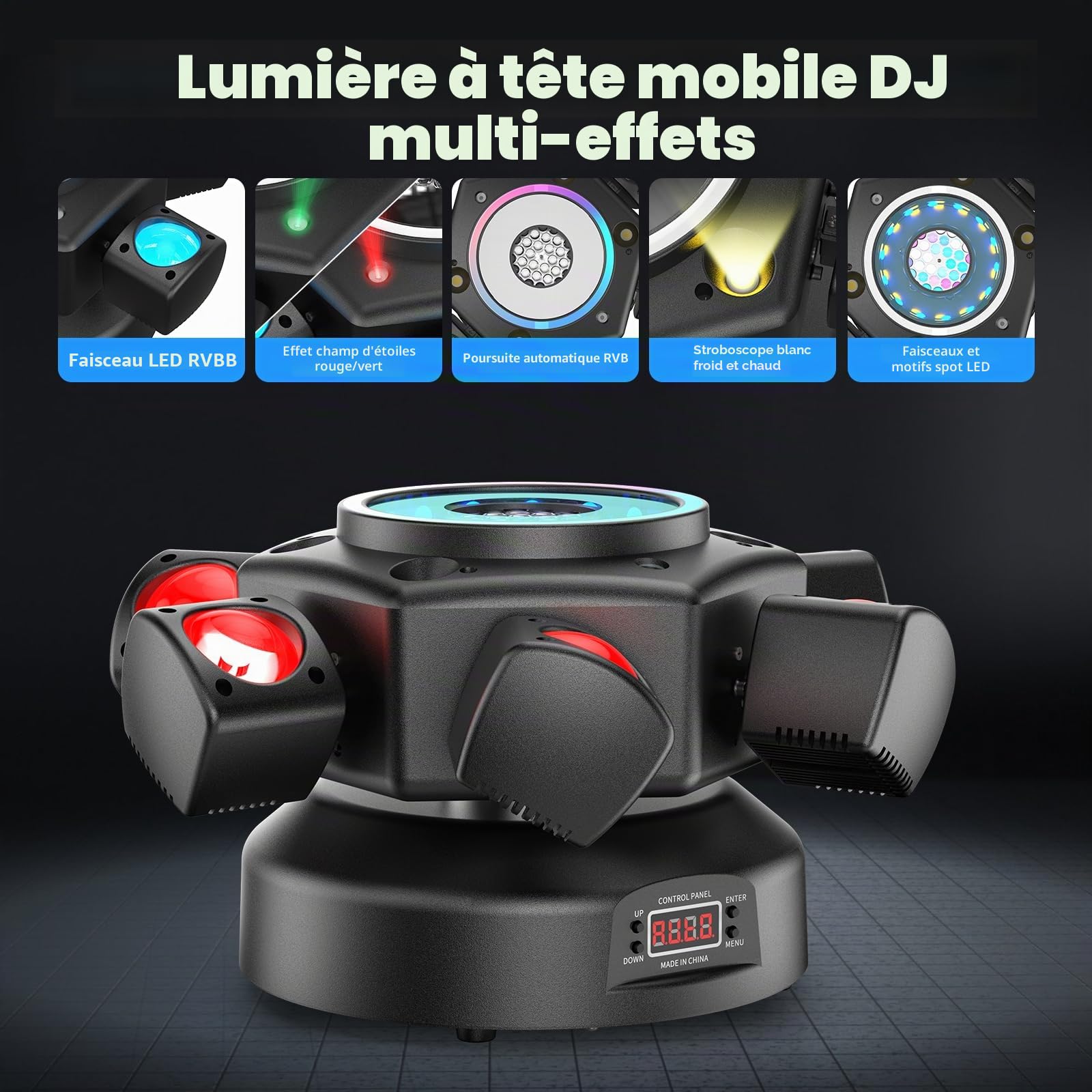 2PCS Lyre LED 150W avec Télécommande RGBW Jeux de Lumière 26CH Gobos Beam Lumière de scène pour DJ soirées Club Bar Fête