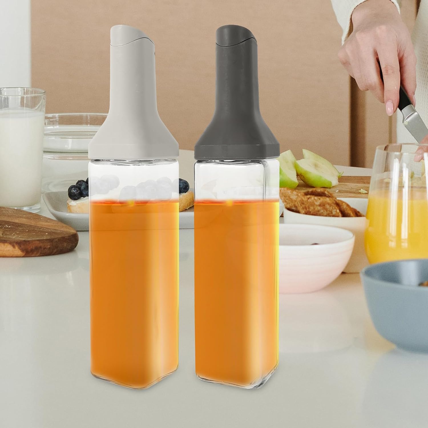 KICHOUSE Oil for 2pcs Glass Leak-proof Stainless Dispenser Bottles with Steel Spouts and Silicone Seals, Practical Containers Soy Sauce, Olive Oil, and Vinegar Storage Kitchen