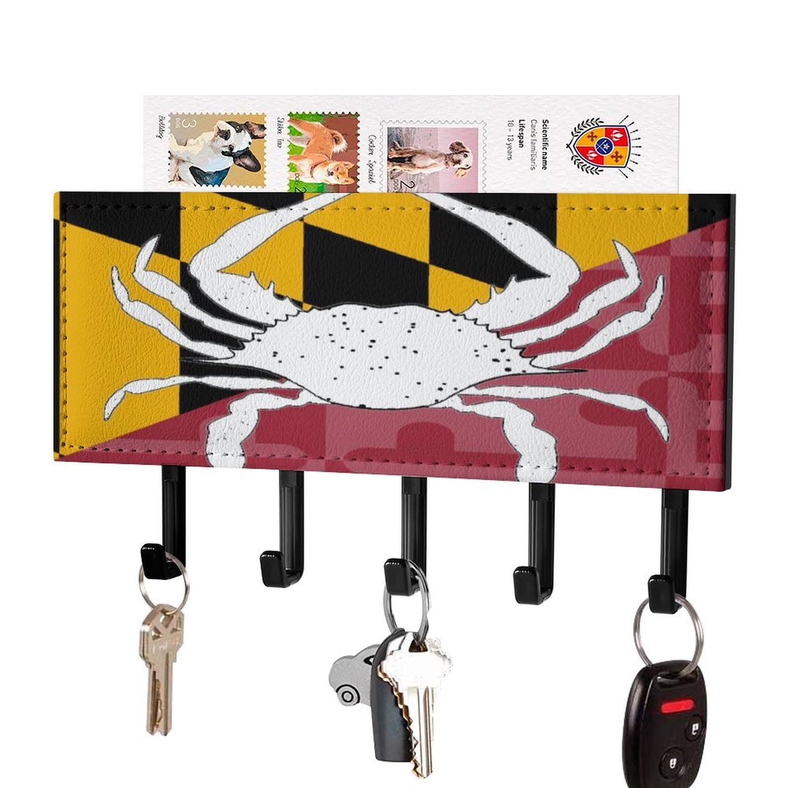 NCLQVJXZKHW Maryland Flag Crab Key Holder with 5 Hooks Key Hooks Wall Mounted Key Racks Key Hanger Organiser Shelf