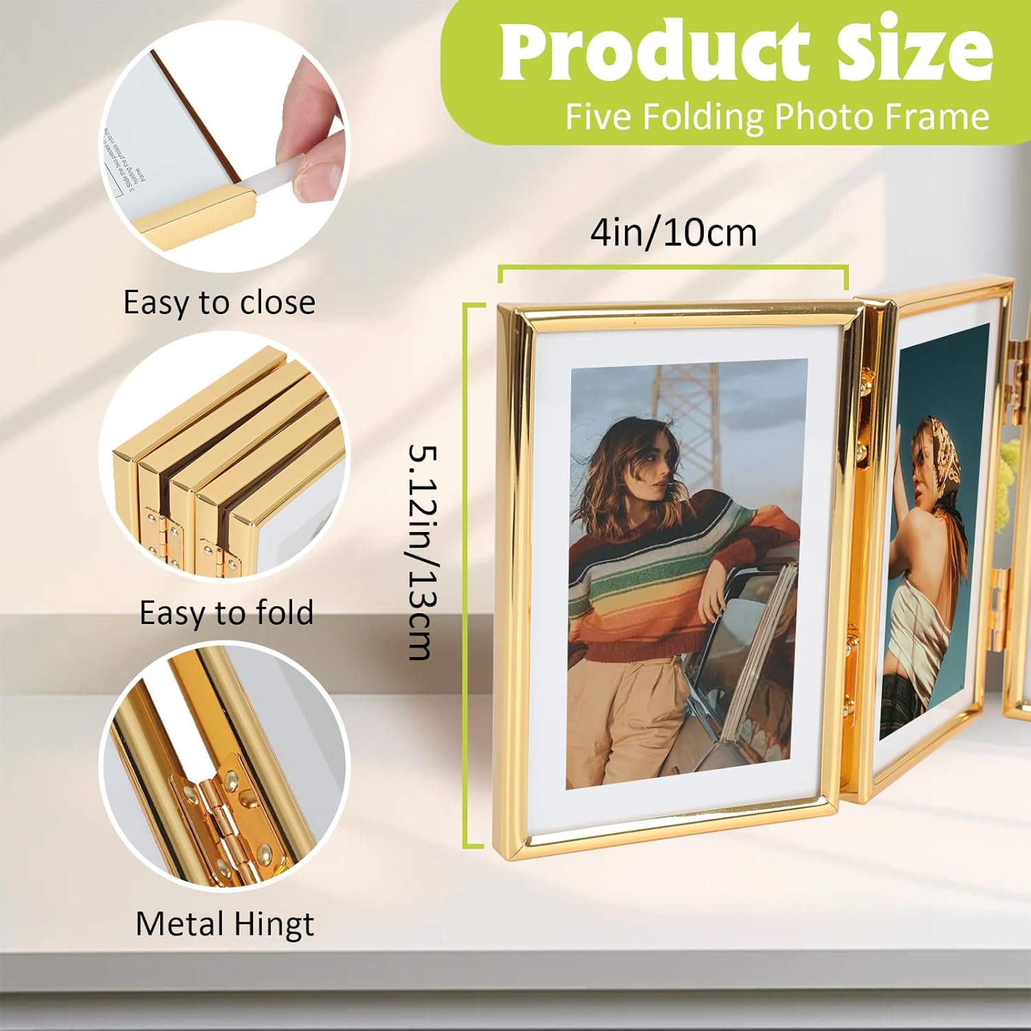 5 Folding Hinged Picture Frame 3.5 x 5'' Folding Picture Frames Foldable Hinged Collage Photo Frames with 5 Opening for Tabletop Foldable Photo Frame for Desktop Family Collage Birthday Christmas Gift - Image 3