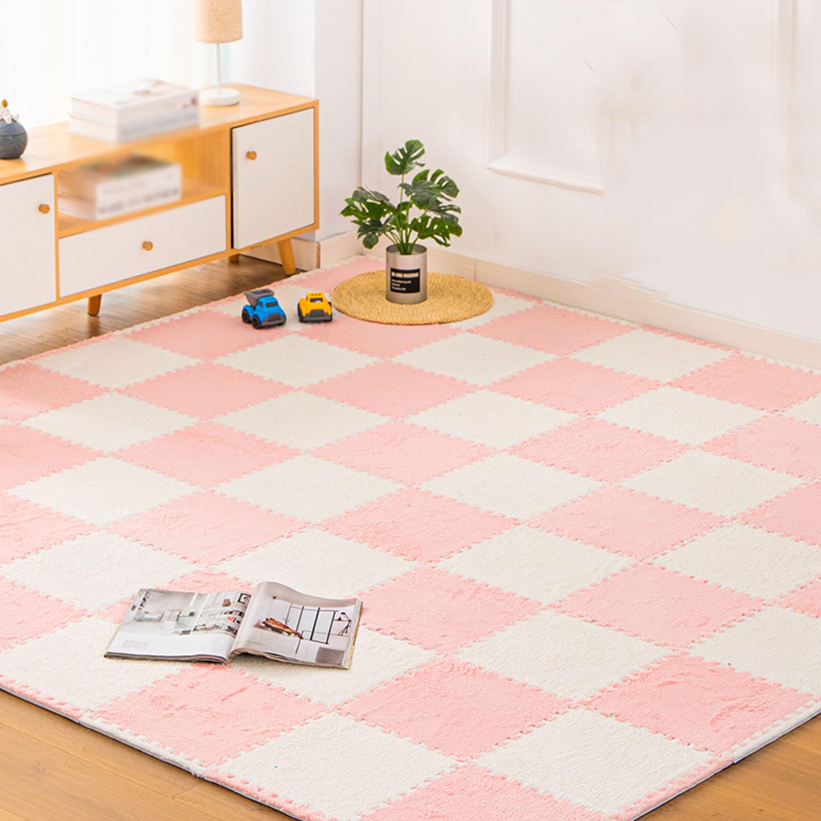 Moqueta entrelazada lavable con aislamiento térmico y bordes para dormitorios infantiles