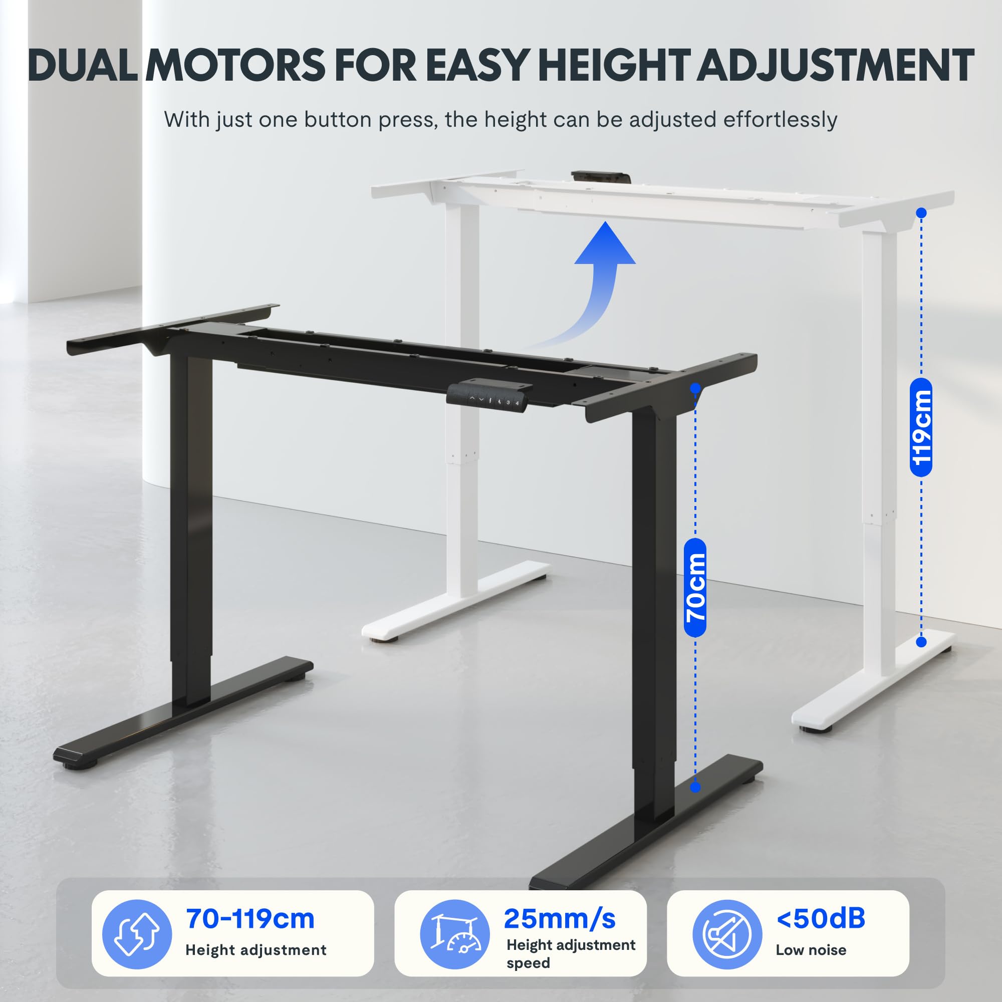 FLEXISPOT Höhenverstellbarer Schreibtisch Made in der EU Dual-Motor | einteilige Tischplatte für ergonomisches Arbeiten im Homeoffice & Büro, Schwarz, 140 x 80 cm