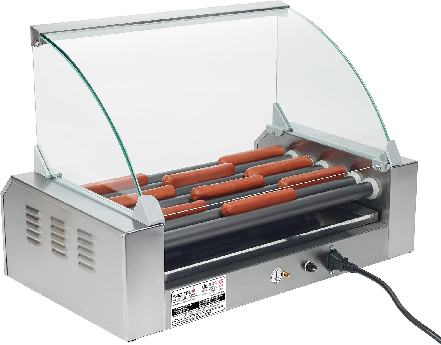 Winco EHDG-7R Hot Dog Roller Grill with Dual Heating Zones, 7 Rollers