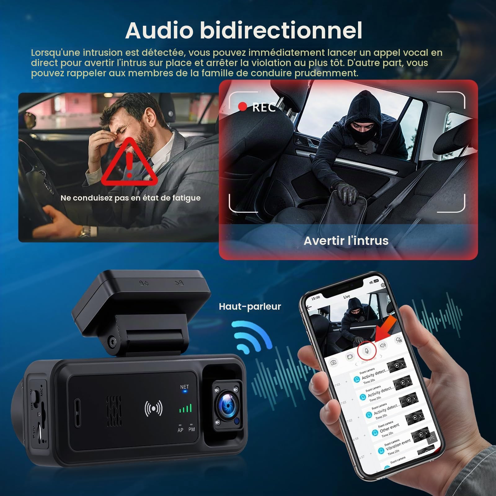 Inefala Caméra de Sécurité 4G LTE Antivol pour Voiture