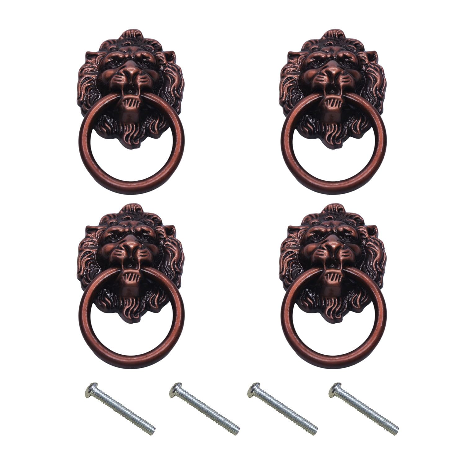 4 Pack Antique Cabinet Knobs Pulls, Metal Drawer Pulls Handle Lion Head Ring, Single Hole Decorative Hardware with Screws for Funiture Dresser Wardrobe Kitchen Cupboard, Bronze