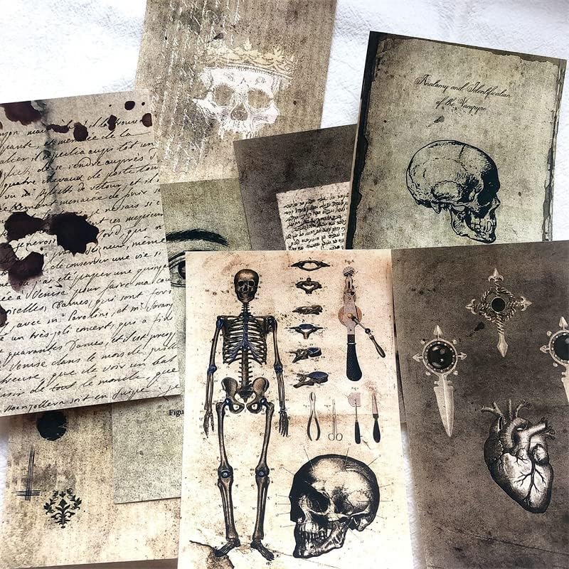Vintage Scrapbook Paper Junk Journal Supplies,Craft Paper Kits Collage Antique Paper for Grunge Cottagecore Room Decor Aesthetic Art Shooting Background,Skeleton Gothic Creusu Horror Art Print (C) thumbnail