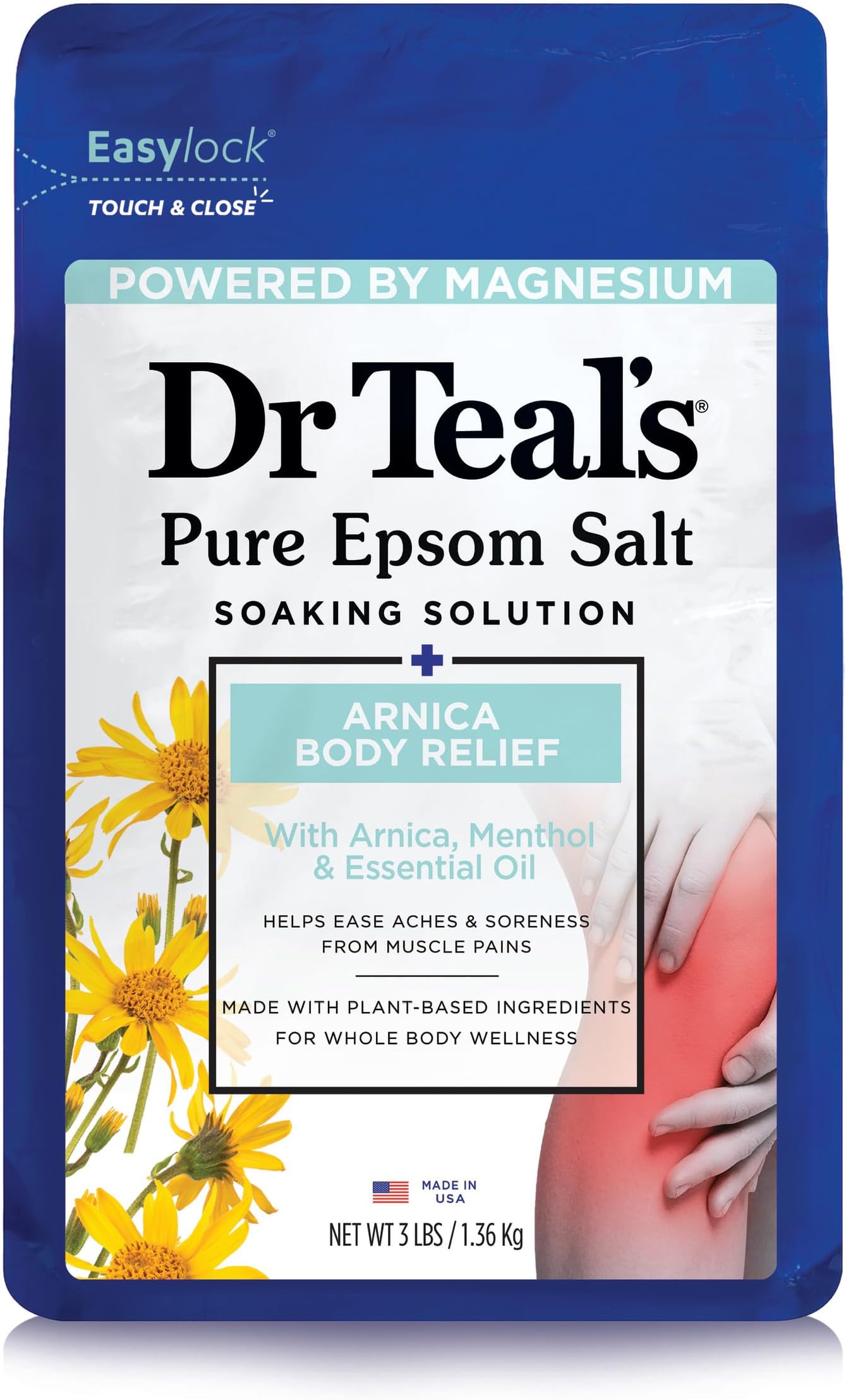Dr Teal's Epsom Salt Magnesium Soak, Arnica Body Relief with Arnica, Menthol & Essential Oils, 3 lbs