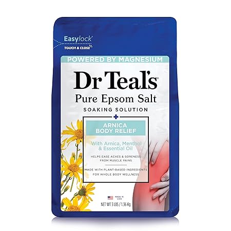 Dr Teal's Epsom Salt Magnesium Soak, Arnica Body Relief with Arnica, Menthol & Essential Oils, 3 lbs