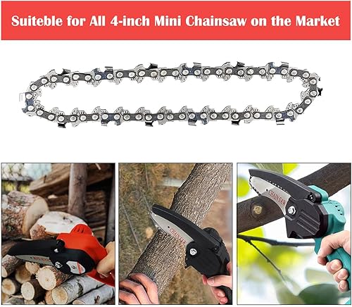 Miniatura 6 de Mini cadena de motosierra de 4 pulgadas, cadena de motosierra eléctrica portátil de repuesto, inalámbrica, funciona con pilas, mini cadena eléctrica