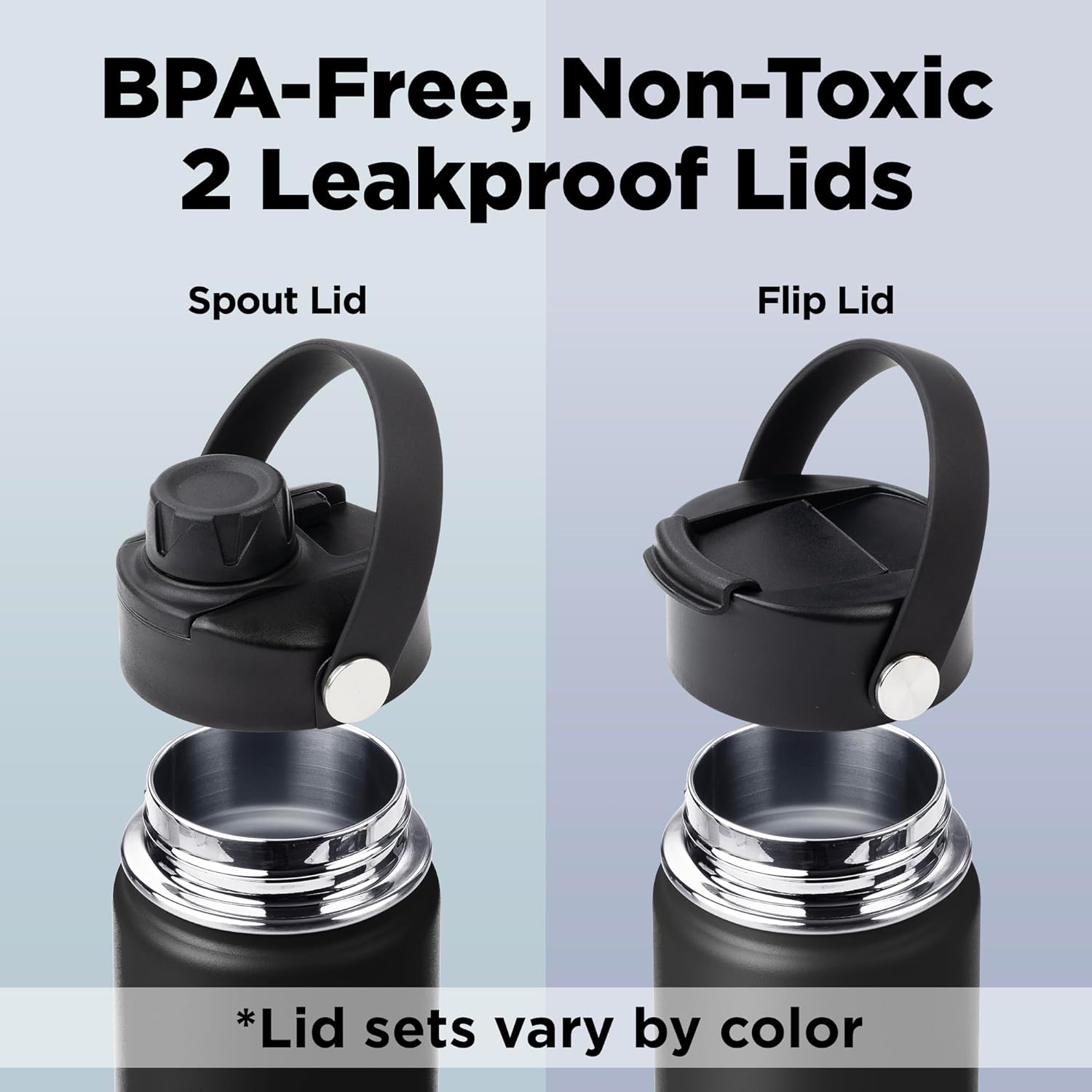 ThermoProof Insulated Water Bottle – Stainless Steel, Wide Mouth, Flip & Spout Lids, Leakproof, Dishwasher Safe, Reusable – Keeps Drinks Hot or Cold – for Adults & Kids – 18oz, Black - Image 5