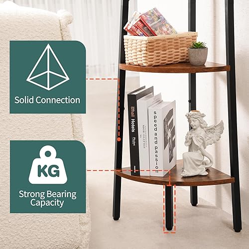 Miniatura 6 de Yoobure Estante esquinero, estantería de esquina de 4 niveles con marco de metal, estantes esquineros de escalera para dormitorio, sala de estar,