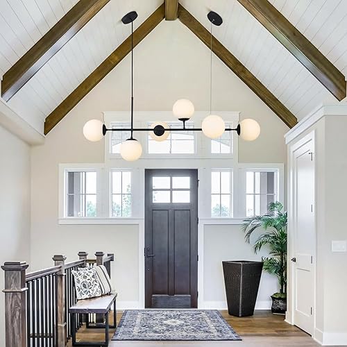 Miniatura 6 de KCO - Moderna lámpara colgante para techo, de mediados de siglo, con globos de cristal, candelabro colgante ajustable con 6 luces LED para isla de