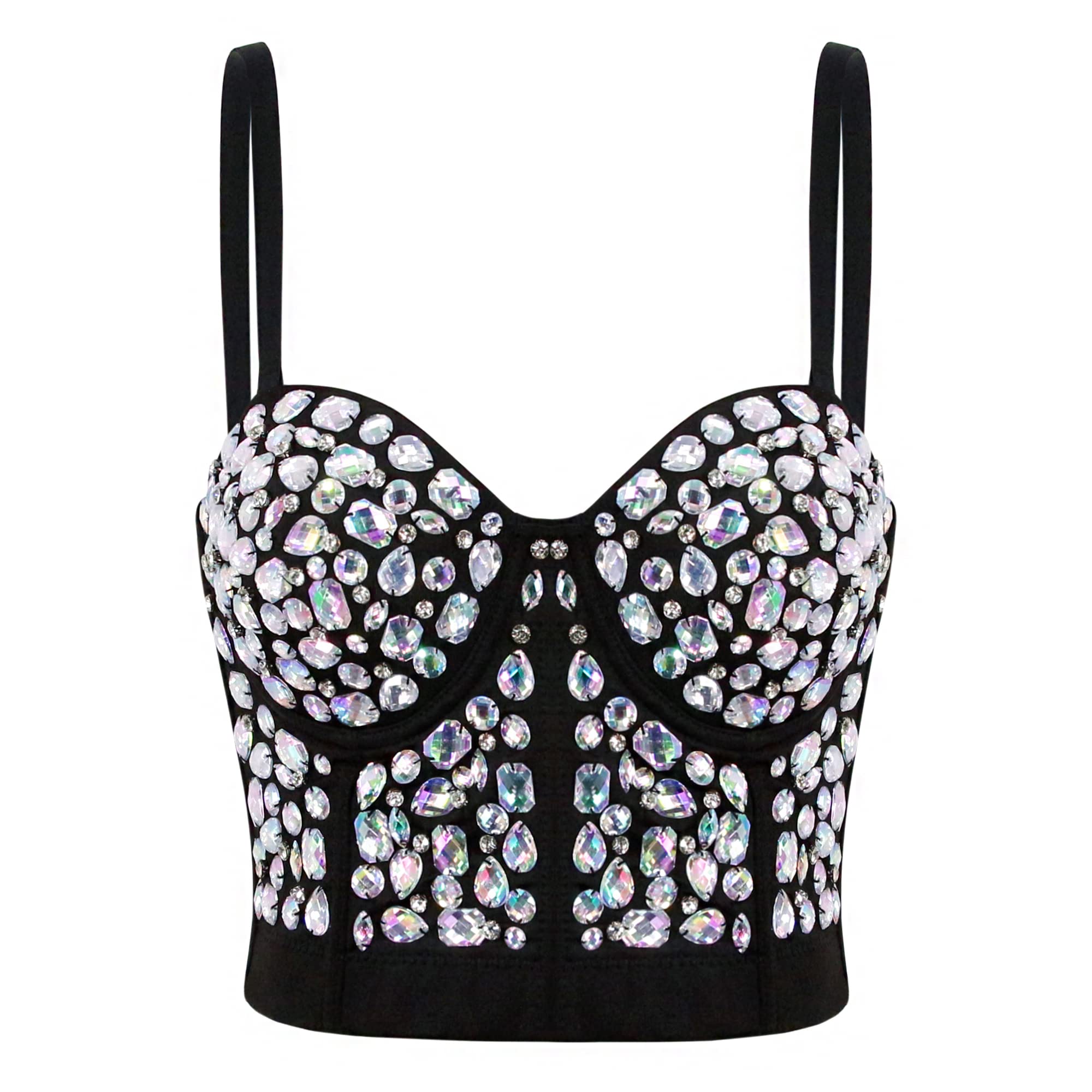 Naimo Damen Sexy Strass Bustier Push Up Crop Top Korsett BH Glitzer Kristall Tank Top Cami Weste Party Clubwear