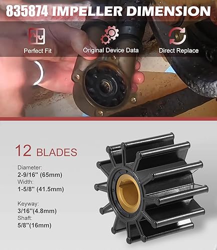 Miniatura 2 de Kit de reparación de impulsor de bomba de agua Reemplazo para Sherwood 10615K-SHW para Volvo Penta 835874 Impulsor de bomba de enfriamiento para