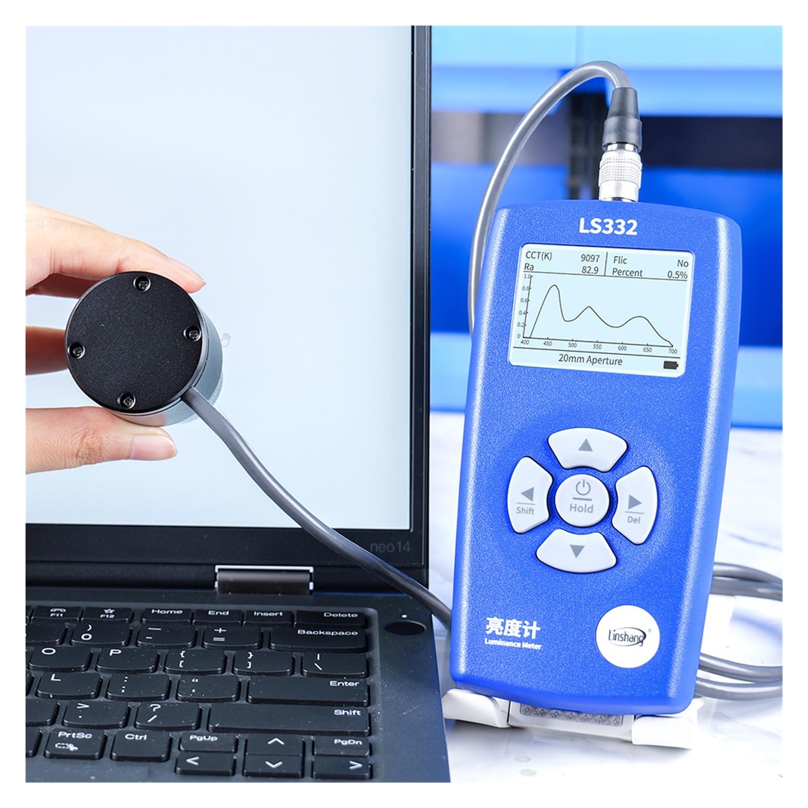 Gloss Meter, LS332 Luminance Meter Spectrometer Brightness Flicker Frequency CCT CRI Analyz for LCD Screen Lamp Measurement