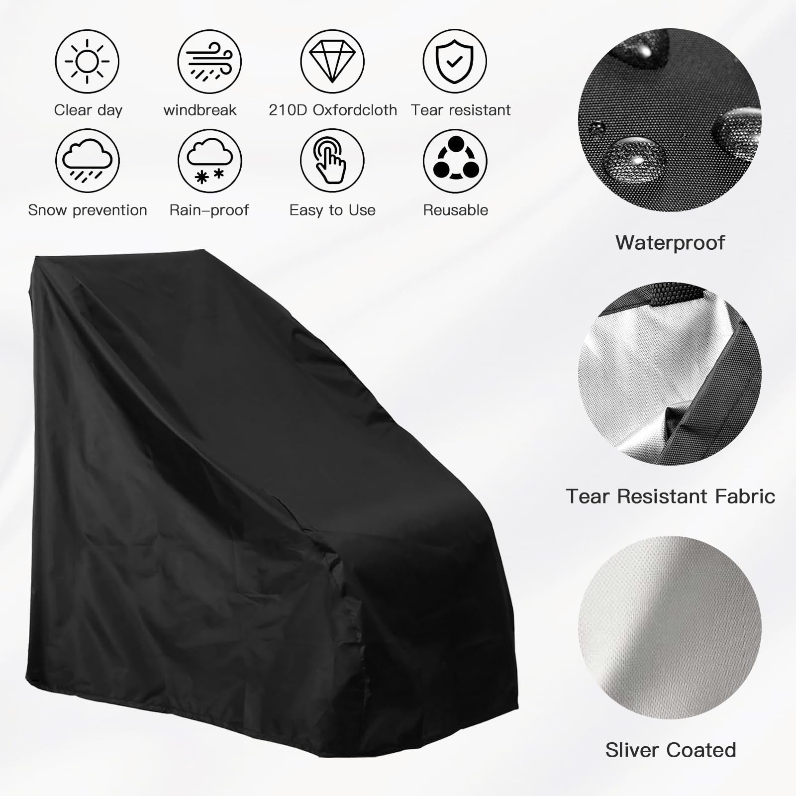 Sedia a rotelle elettrica, impermeabile per sedia a rotelle, 210D Oxford, protezione antivento per sedia a rotelle, copertura antipolvere per uso interno ed esterno, 100 x 75 x 100 cm (nero)