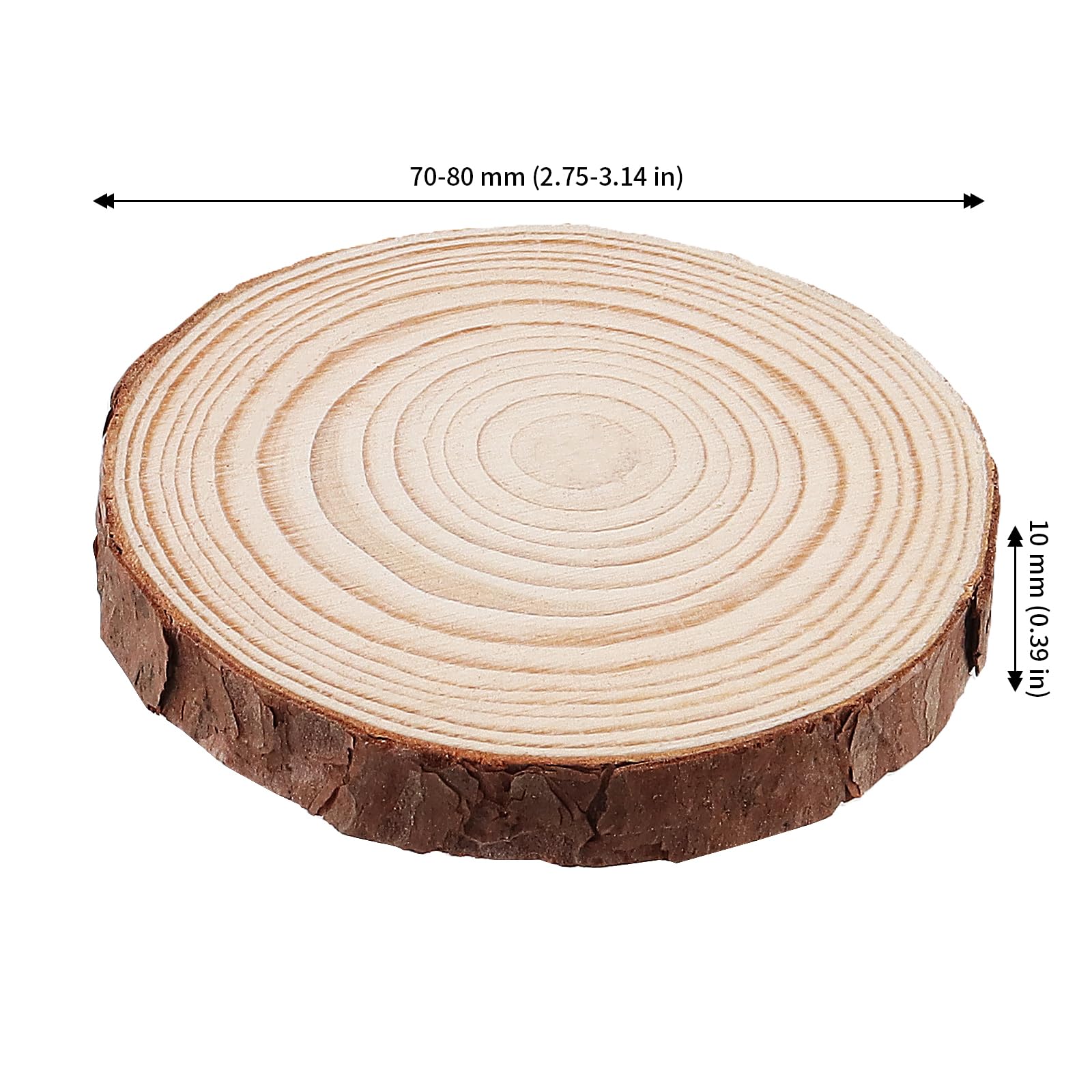 JAPCHET 100 PCS 7-8cm Natural Wood Slices, 1cm Thick Unfinished Wooden Circles Discs, Small Log Slices for Crafts - Image 2