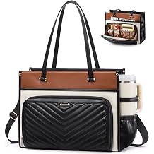 Quilted PU Leather Teacher Tote Laptop Bag Work Purse for Women