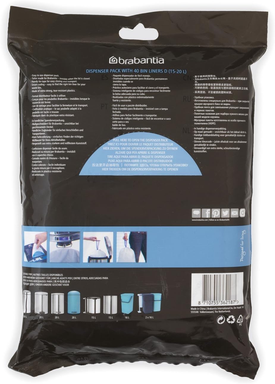 Mekomy Brabantia 362187 40 Trash Bags Dispenser, 4-5.3 Gallon, White