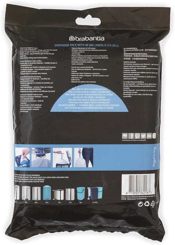Mekomy Brabantia 362187 40 Trash Bags Dispenser, 4-5.3 Gallon, White