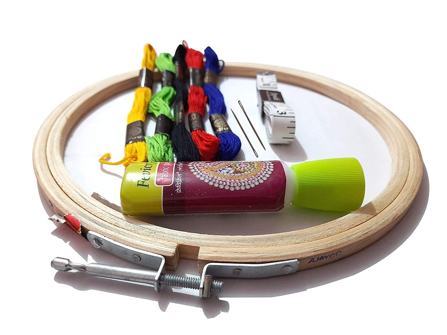 KHUSHA CREATIONS Embroidery Starter Kit with Embroider Hoop, Threads, Meausurement Tape, Needles & Glue Combo, Cross Stitch Set/Embroidery Kits with Essentials/DIY Hand Embroidery Kit (6 inches)-image-38