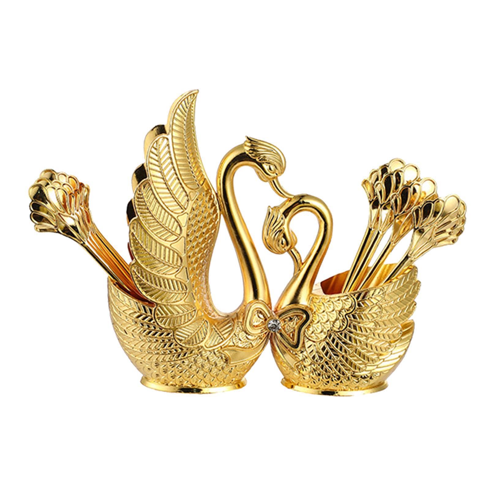 Support de cuillères cygne en métal avec couverts assortis pour un cadeau idéal
