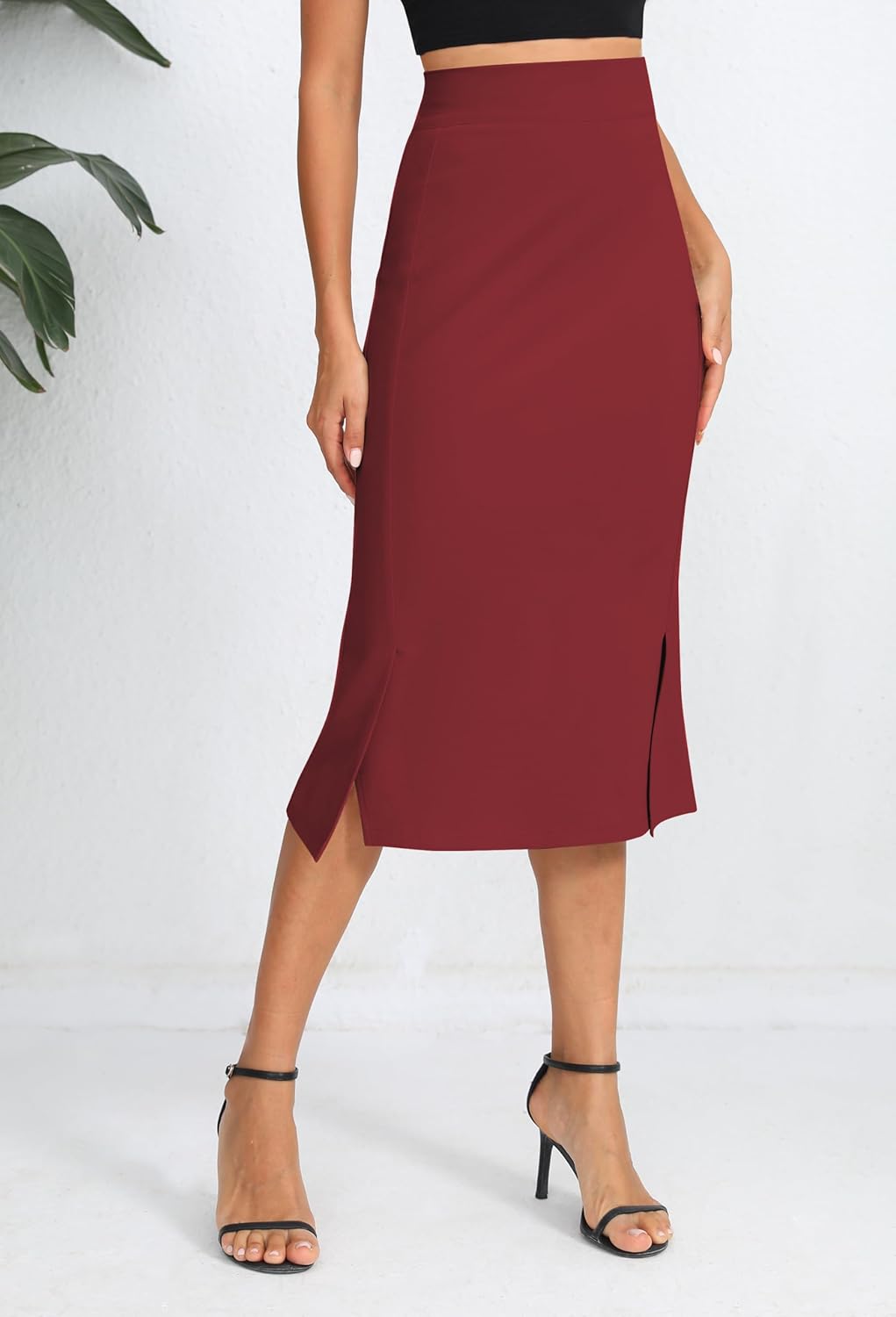 Urban CoCo Women's Stretch Office Fishtail Pencil Skirt High Waist Bodycon Midi Skirt with Slit - Image 4