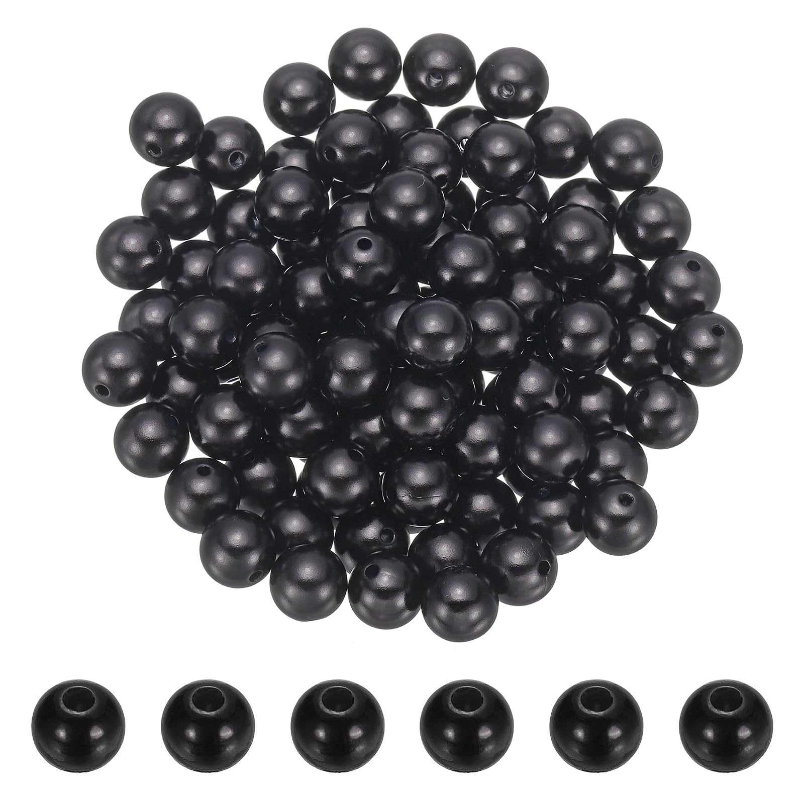 PATIKIL 10mm Colored Pearls, 200Pcs Pearl Beads for Jewelry Making Round Craft Beads with Holes for Jewelry Making DIY Crafts Necklace Bracelet Earring Sewing Home Decor, Black