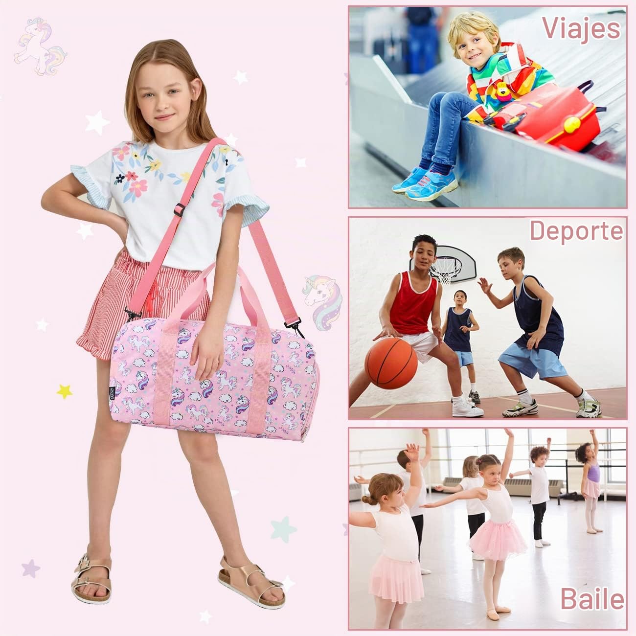 Bolsa de Deporte para Niños, RAVUO Resistente al Agua Bolso de Viaje Weekender Bolso de Mano Bolso de Viaje para niños con Compartimento para Zapatos y Bolsillo para Mojado