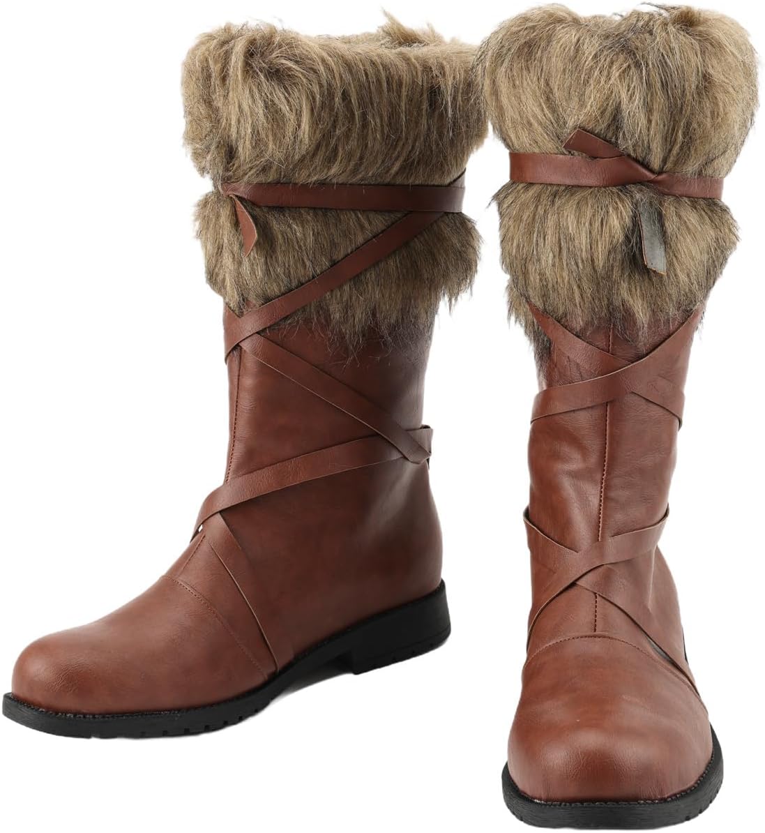 Men's Medieval Viking Fur-Cuff Boots Faux Leather Mid-Calf Boots Renaissance Faire Boots Cosplay LARP Themed Events