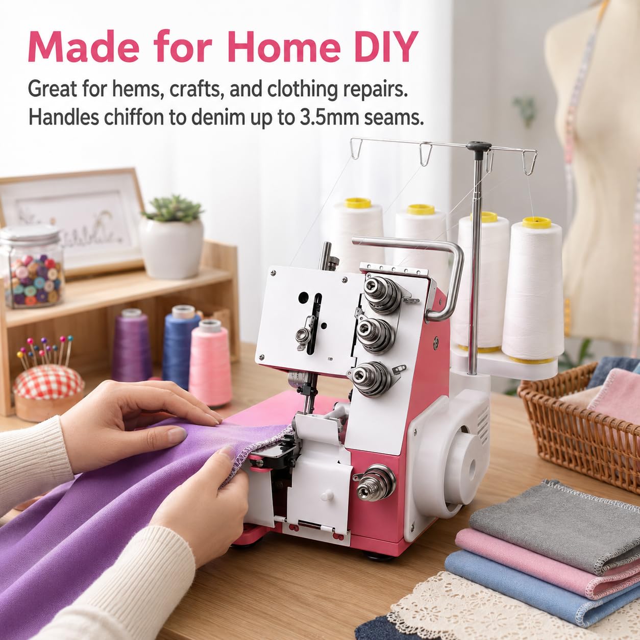 Máquina de Coser Overlock Serger, Grosor de Costura de 3,5 mm, 1200 RPM