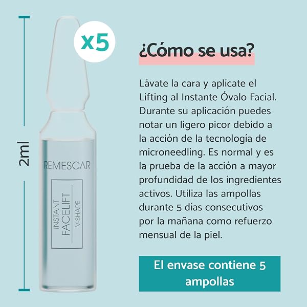 Remescar Sérum Estiramiento Facial Instantáneo 5 Ampollas - Reducción de Arrugas y Flacidez - Reafirma y Contornea la Cara - Resultados Rápidos - Refuerza el Colágeno Facial y Rejuvenece la Piel - 3
