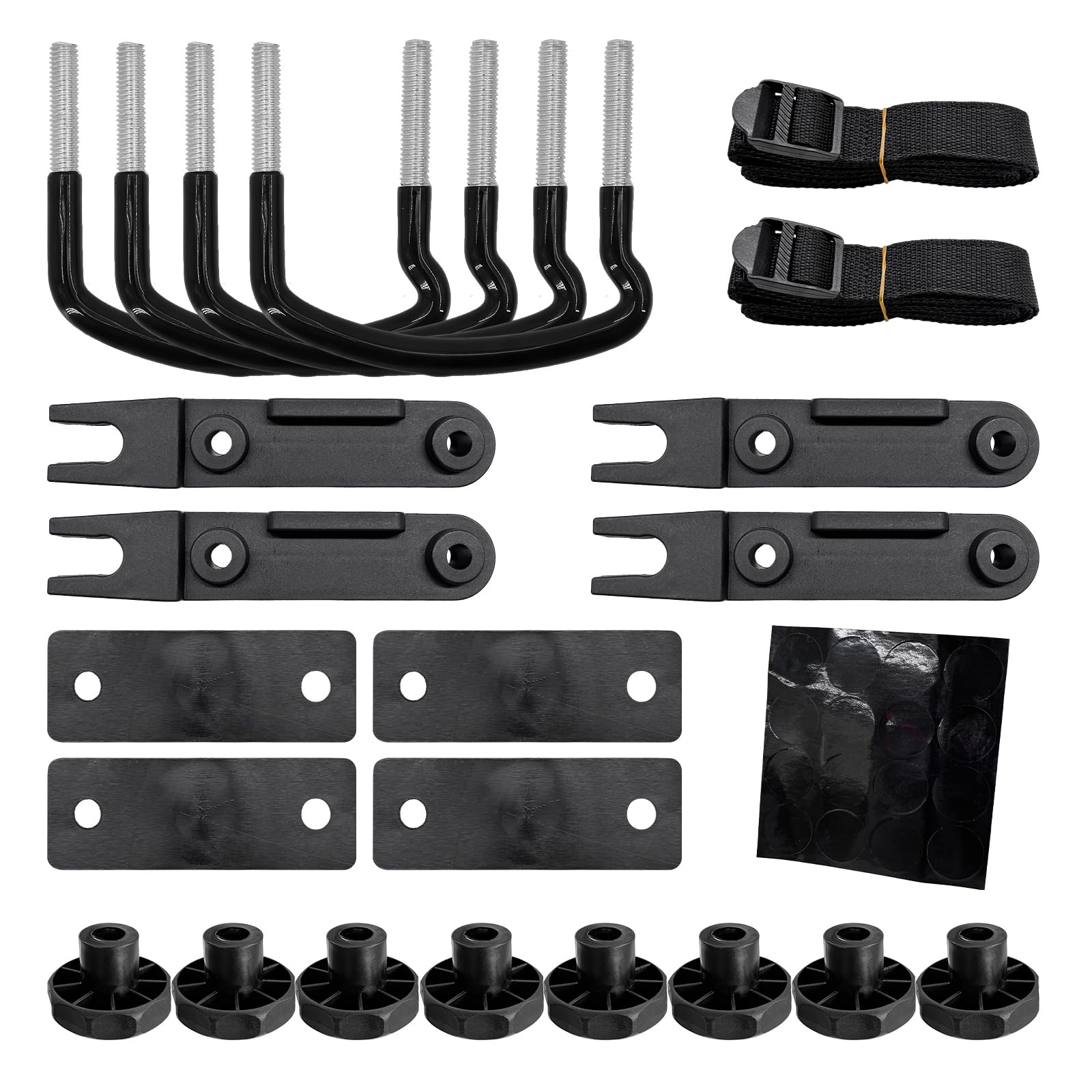 NYTKL - 4 abrazaderas de perno en U para caja de techo, de acero inoxidable, con 8 tuercas de seguridad, 2 correas, 82 mm de ancho interno, clips de soporte en U para portaequipajes, kit de montaje para automóvil