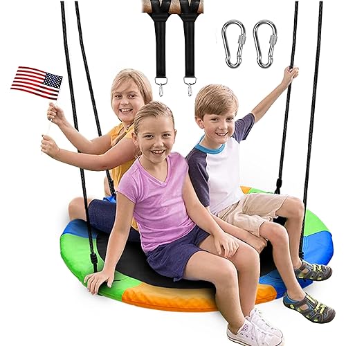 Juegoal 40 Inch Saucer Tree Swing, Large Rope Swing with Children Swing Platform Bonus Carabiner for Hanging Rope Outdoor