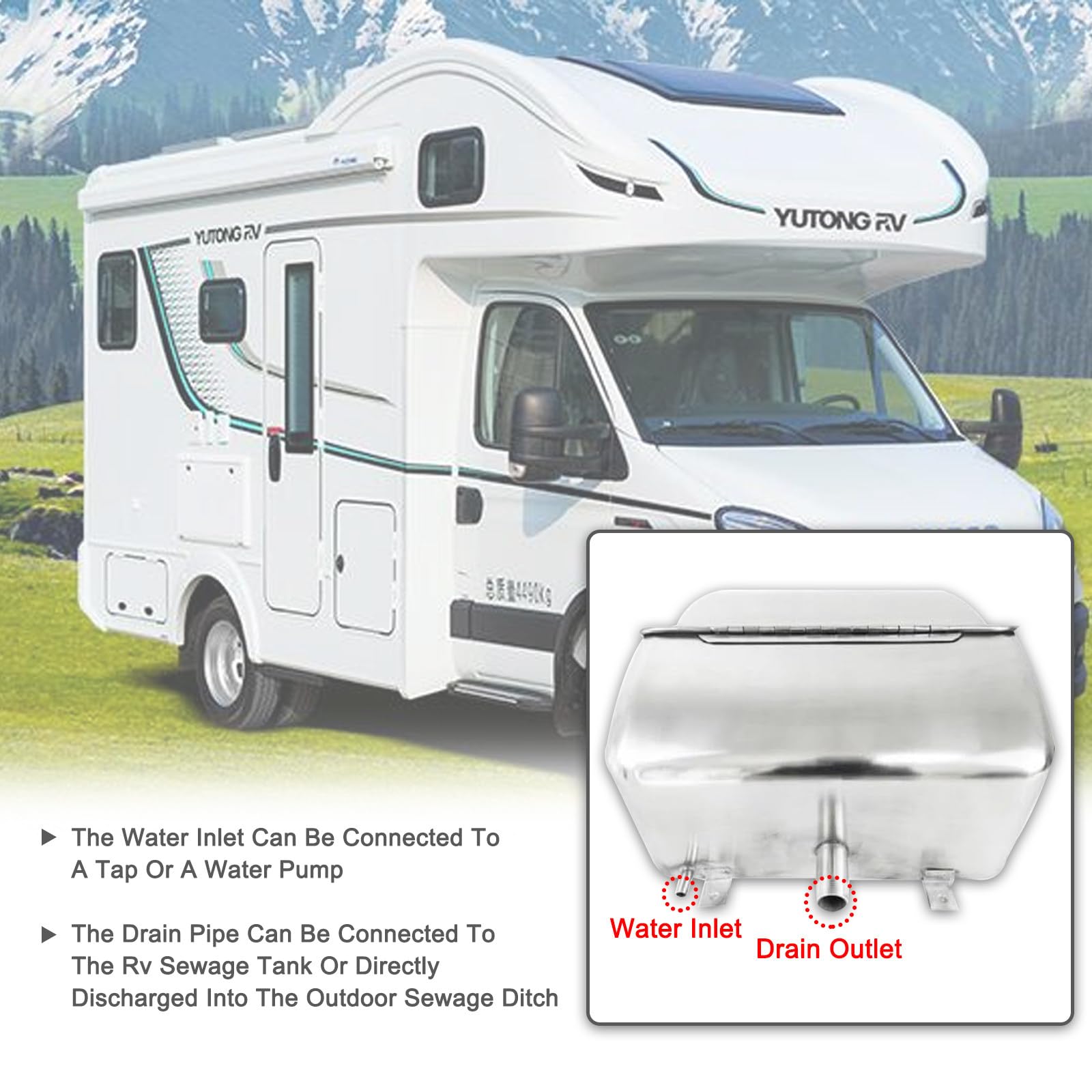 Lavello Pieghevole in Acciaio Inox per Camper - Vasca Singola Quadrata con Rubinetto Curvo per roulotte, Camper e Yacht - Lavamani da Cucina Resistente e antiruggine