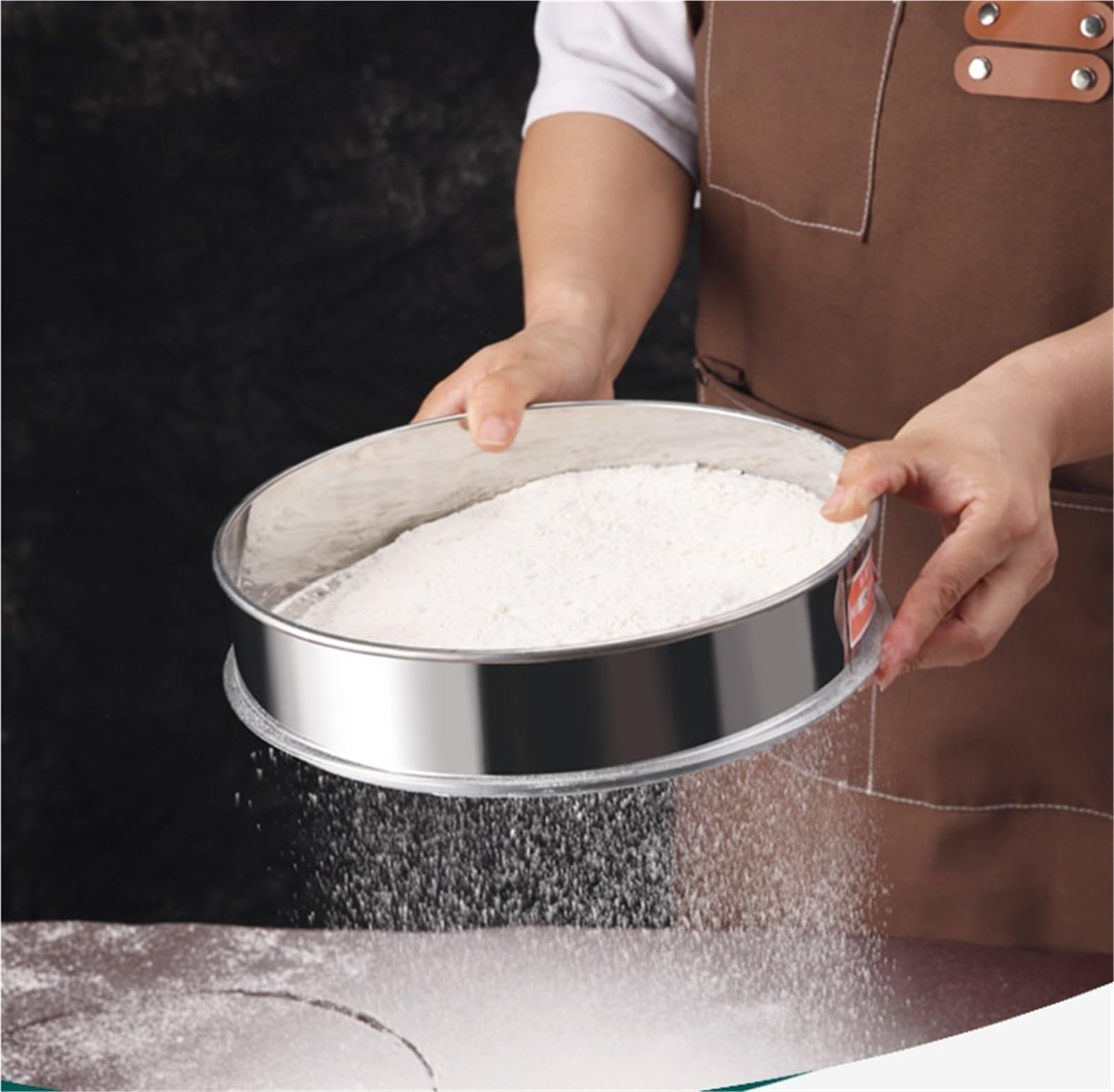 40 cm Edelstahl Feinmaschiges Mehlsieb Hand-Küchensieb zum Backen und Kochen(40mesh)