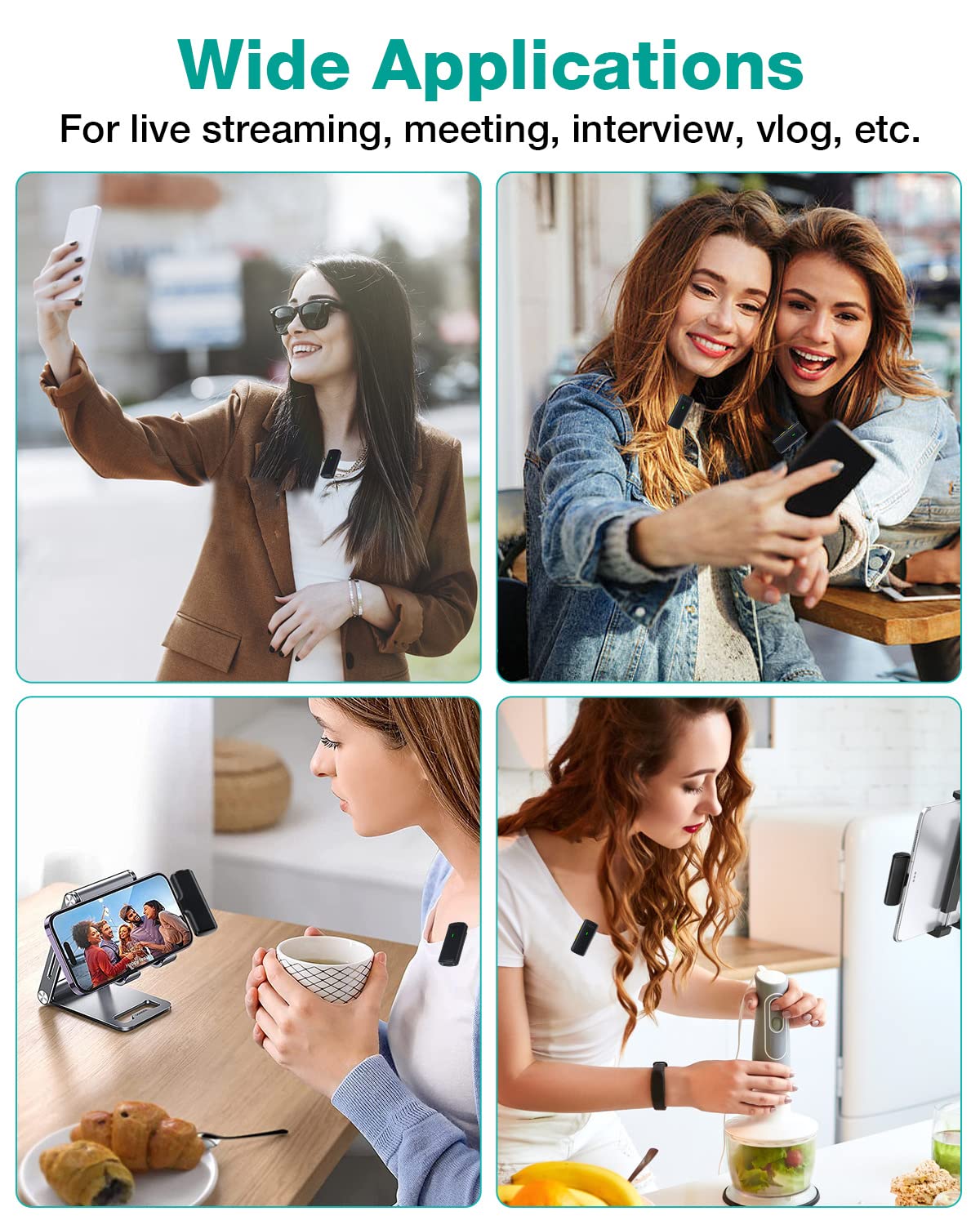 K10 - Microfono lavalier wireless per iPhone, iPad, iPhone, cancellazione del rumore, microfono da bavero con 2 mini microfoni, microfono Lav per YouTube, Facebook e TikTok