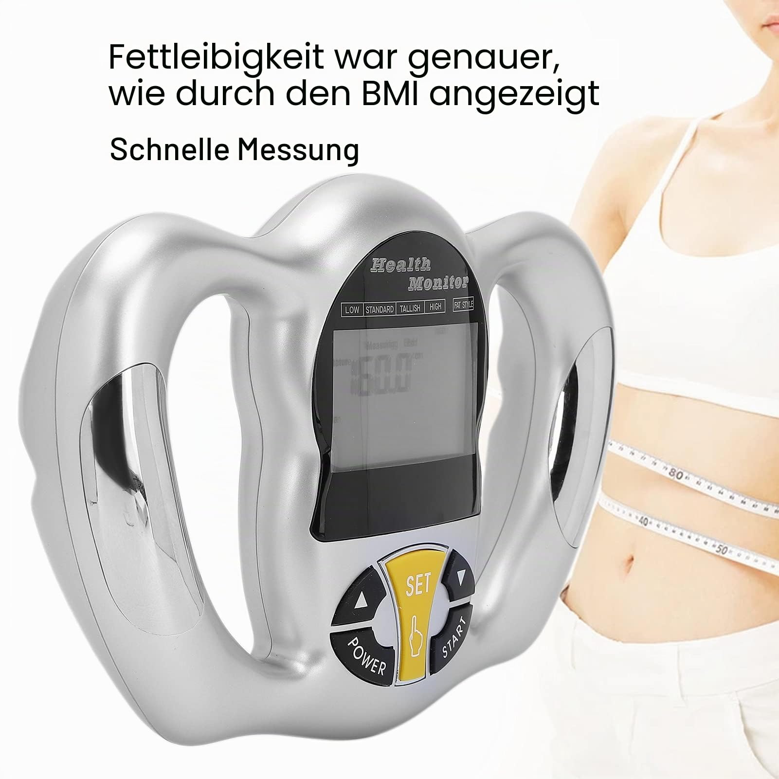 Digitaler Körperfett Analysator für die Persönliche Gesundheit, Kalorien-BMI-Messung, Handheld-Digital-Body-Fat-Loss-Monitor, Fat-Analyzer-Monitor-Messgerät mit Griff für Männer
