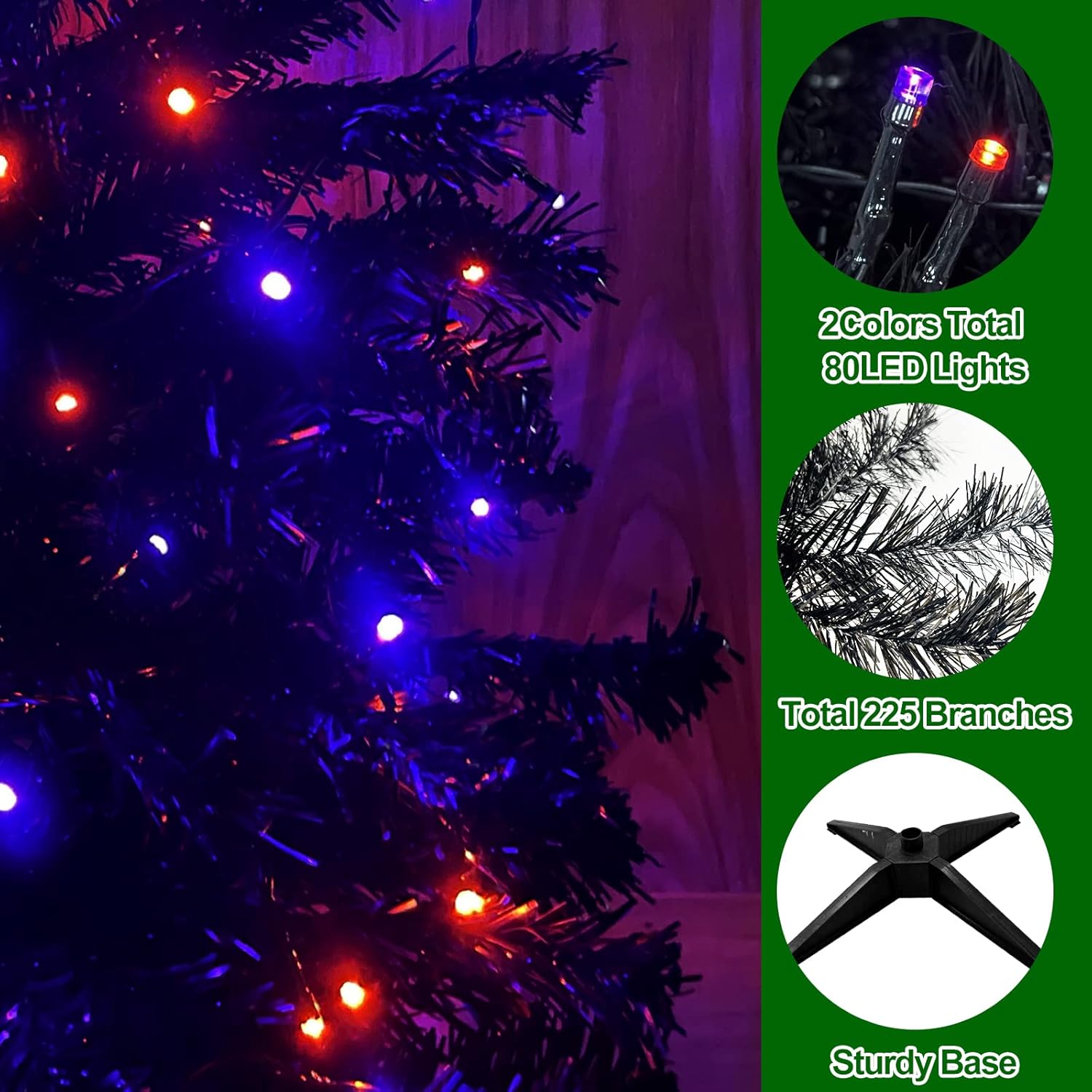 Buy TURNMEON Christmas Decor 4 Feet Black Tinsel Tree with Thick 225 Branches Stable Base, Fire