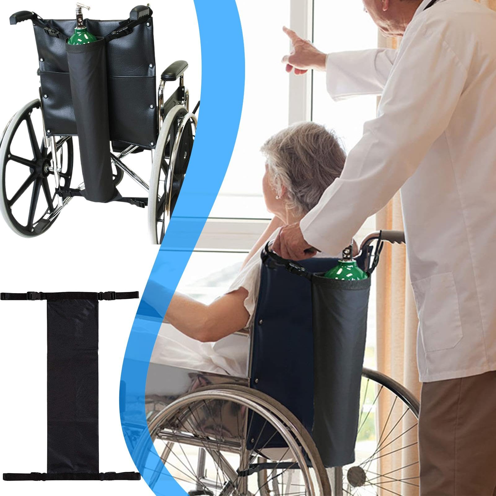 Soporte para tanque de oxígeno, soporte para tubo de oxígeno, bolsa de transporte de cilindro versátil, soporte para tanque de oxígeno para silla de ruedas, fácil de llevar, fácil de usar,