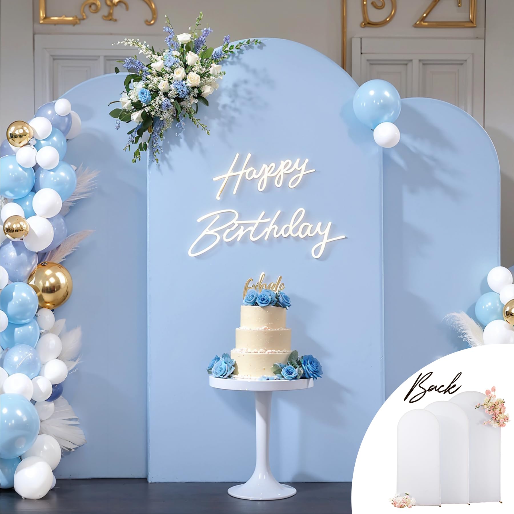 Arch Backdrop Cover Set of 3 Blue White Arch Covers Stretchy Backdrop 4FT 5FT 6FT Baby Shower Birthday Party Wedding Spandex Arch Stand Cover