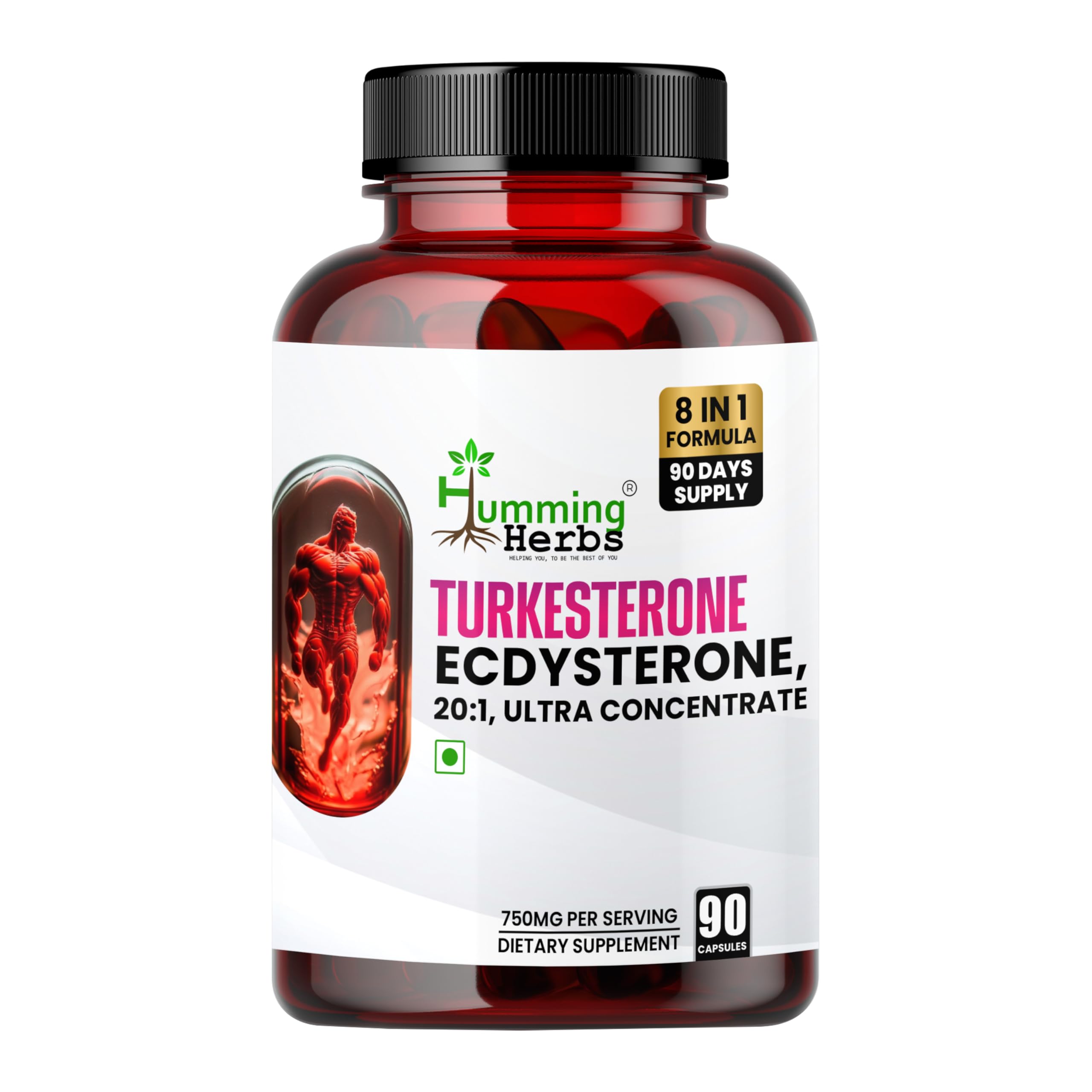 Humming Herbs Turkesterone Ecdysterone, Ajuga Turkestanica Extract, 7in1-11600mg eqv |Ultra-Pure and Bioavailable for Enhanced Absorption | Third Party Tested | 90 Capsules