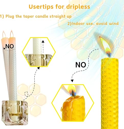 Miniatura 4 de Lacaser - Velas cónicas de cera de abejas de 2 piezas, velas largas de 9 pulgadas para candelabros en amarillo, sin aroma y sin humo, tiempo de