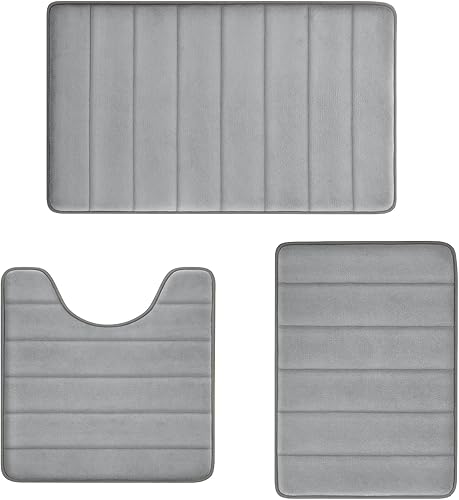 Alfombras de Baño de Espuma Viscoelástica Juego de 3 Piezas Tapetes de Baño Antideslizantes, Alfombras Peludas Absorbentes, Lavable a Máquina,